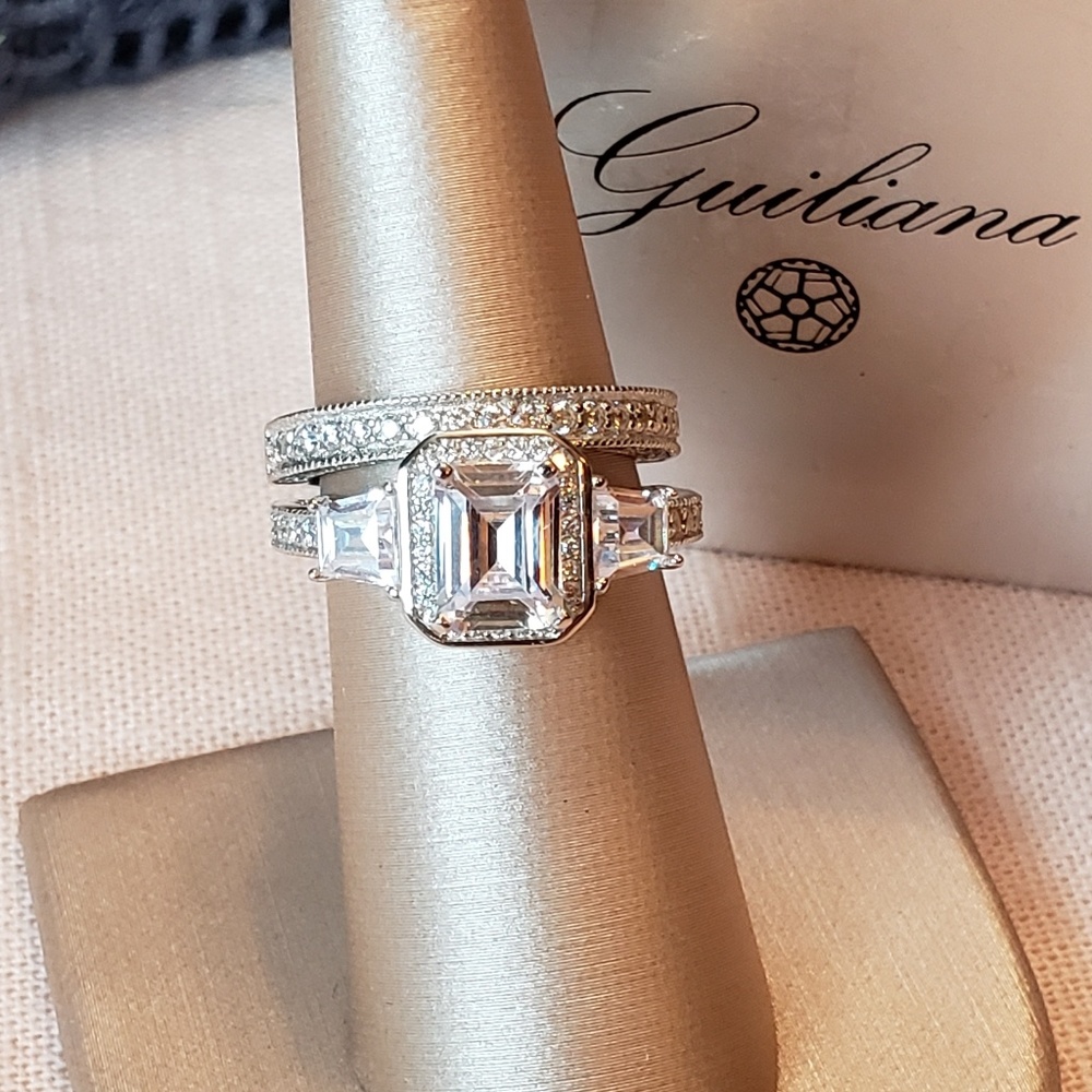 Guiliana 925 Sterling CZ Wedding Ring Set Size 7